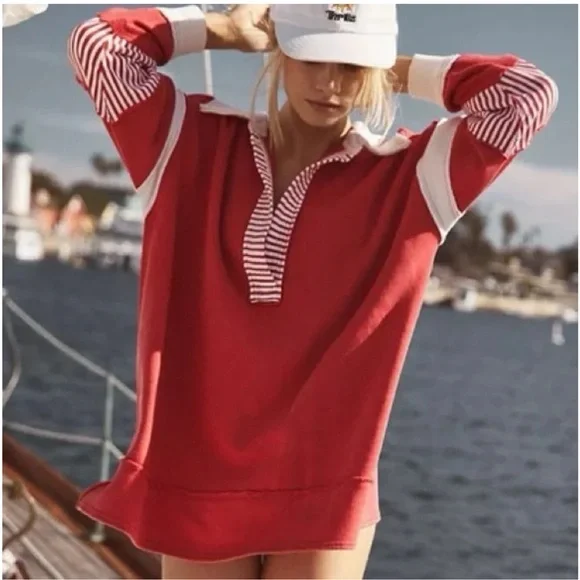 We The Free Red White Stripe Ruby Sweater Oversized Size Small - Picture 1 of 5